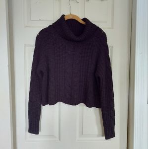 Cable Knit Cropped Mock Neck Sweater
